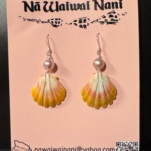 SOLD!Pink Edison Pearls w/Hawaiian Sunrise Shells